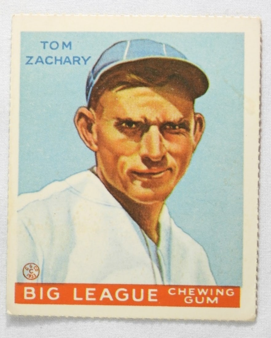 Tom Zachary Big League Chewing Gum: Slightly creased towards the top, corners are rounded but in good condition