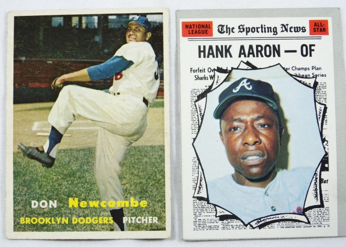 (2) TOPPS Baseball Cards VG: 1) #130 Don Necombe. 2) #432 Hank Aaron