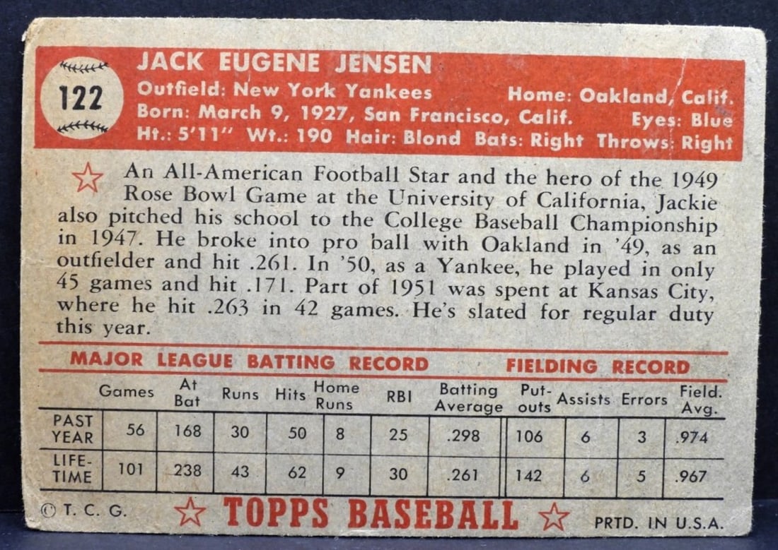 Jack Jensen TOPPS #122 Card - 2