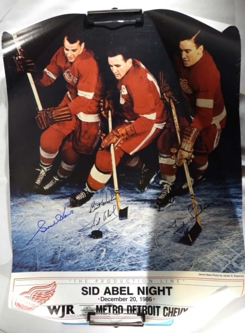 Autographed Detroit Red Wings: Gordie Howe, Abel & Lindsay. There is no COA