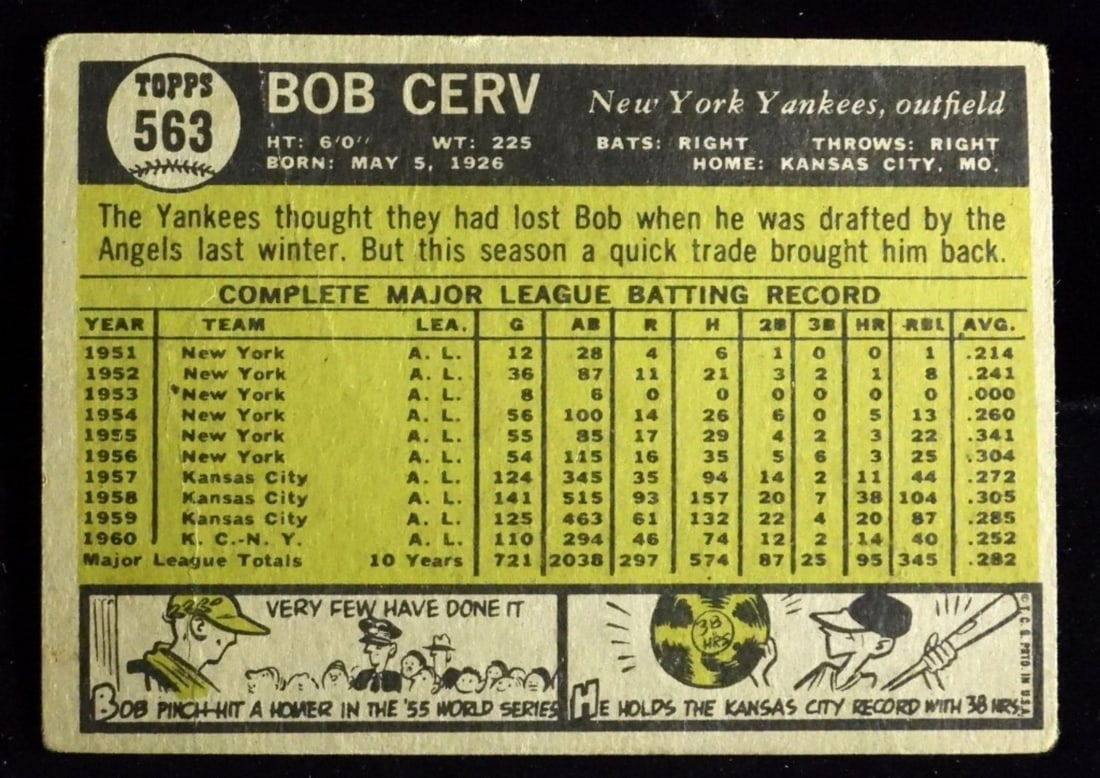 1961 Bob Cerv TOPPS #563 - 2