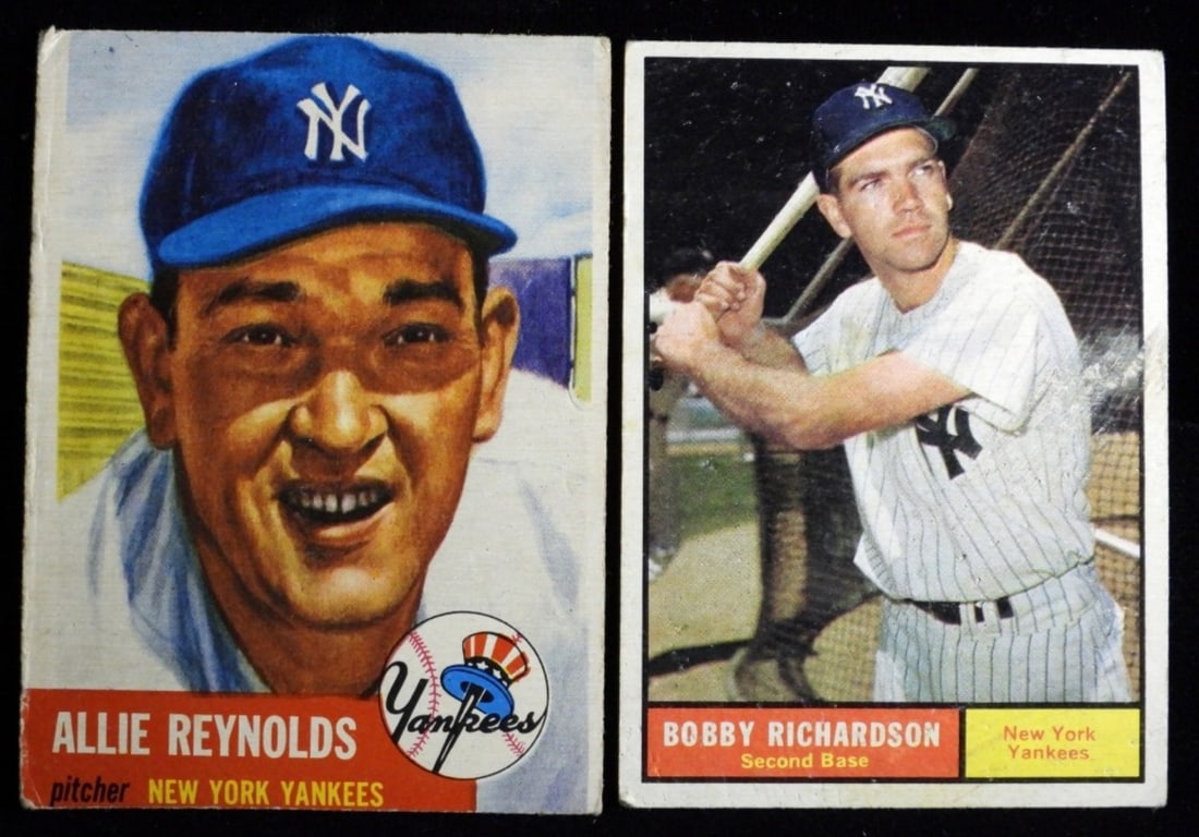 Allie Reynolds & Bobby Richardson TOPPS: Reynolds has no creasing, rounded corners. Richardson has no creases, rounded corners. Both in good condition