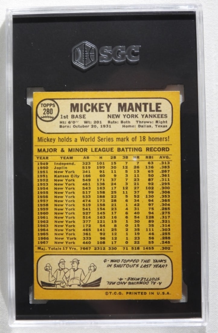 SGC 1968 TOPPS #280 Mickey Mantle 5.5 EX - 2