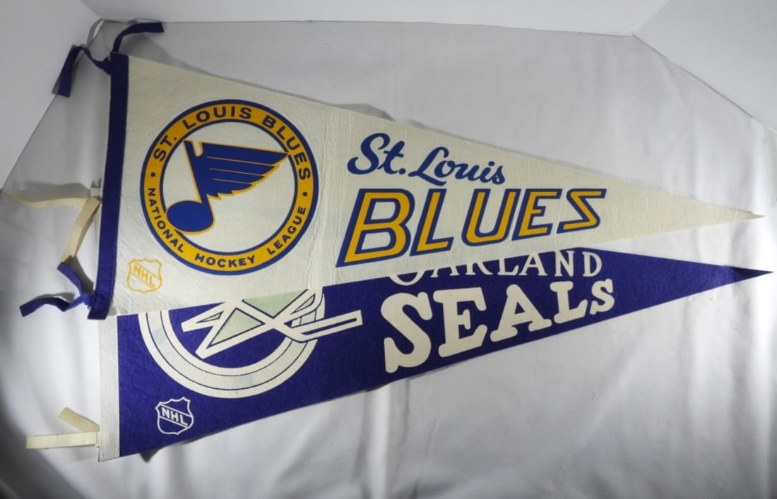 (2) NHL Hockey Pennants: 1) St. Louis Blues 2) Oakland Seals