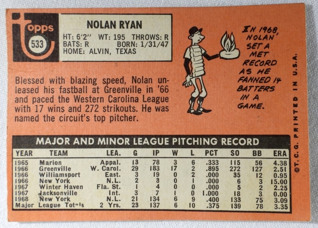 Nolan Ryan TOPPS #533 Card - 3