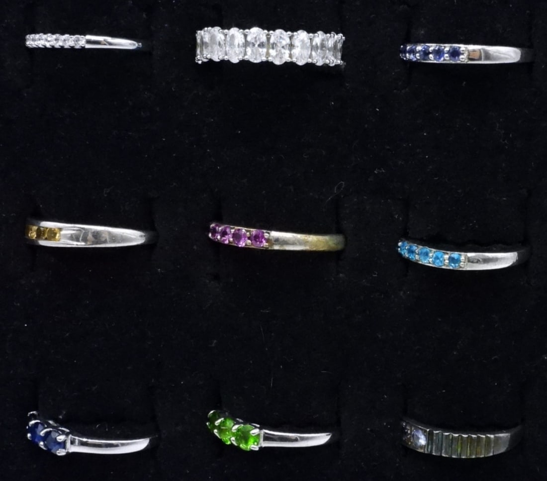 9 Sterling Gemstone Bands - 2