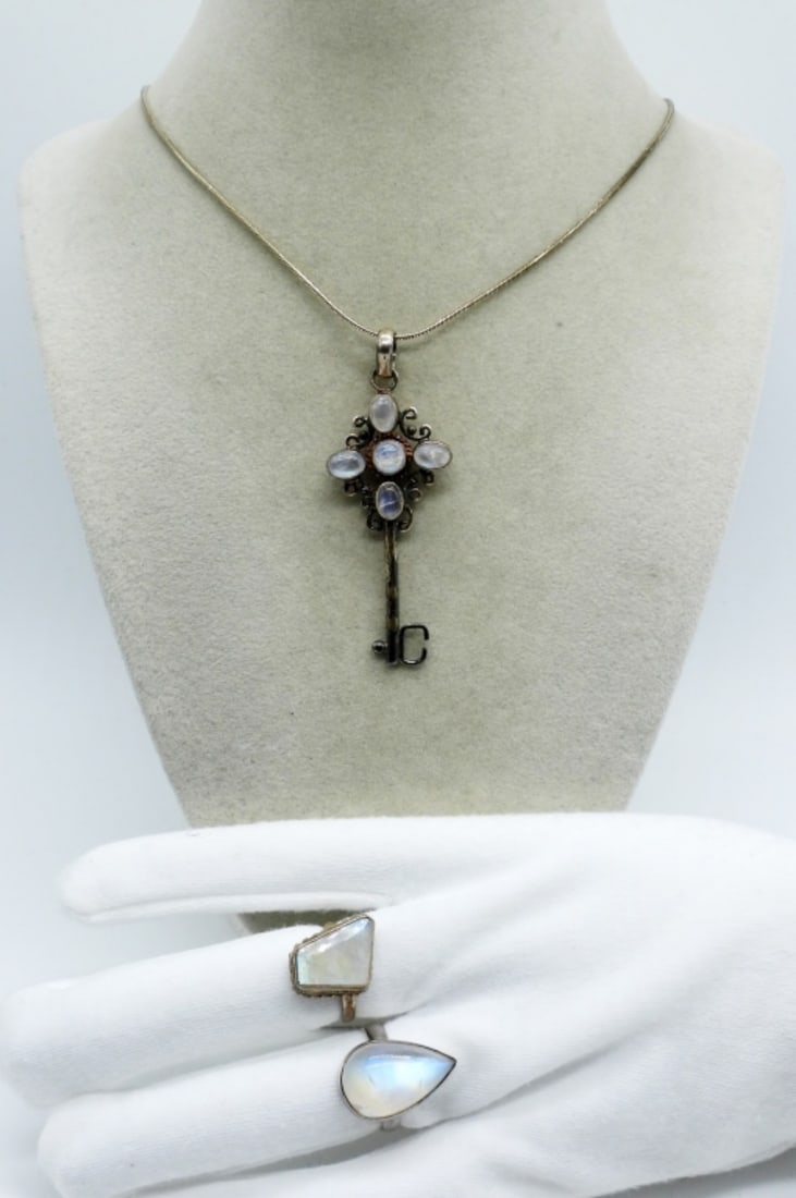 Moonstone Sterling Necklace & Rings (1 of 3)
