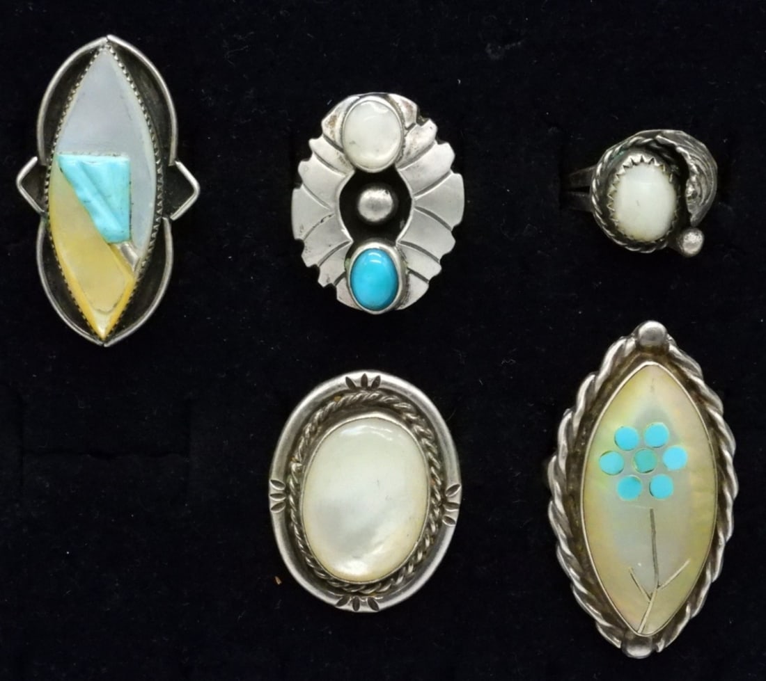 5 Sterling Mother of Pearl Rings (1 of 2)