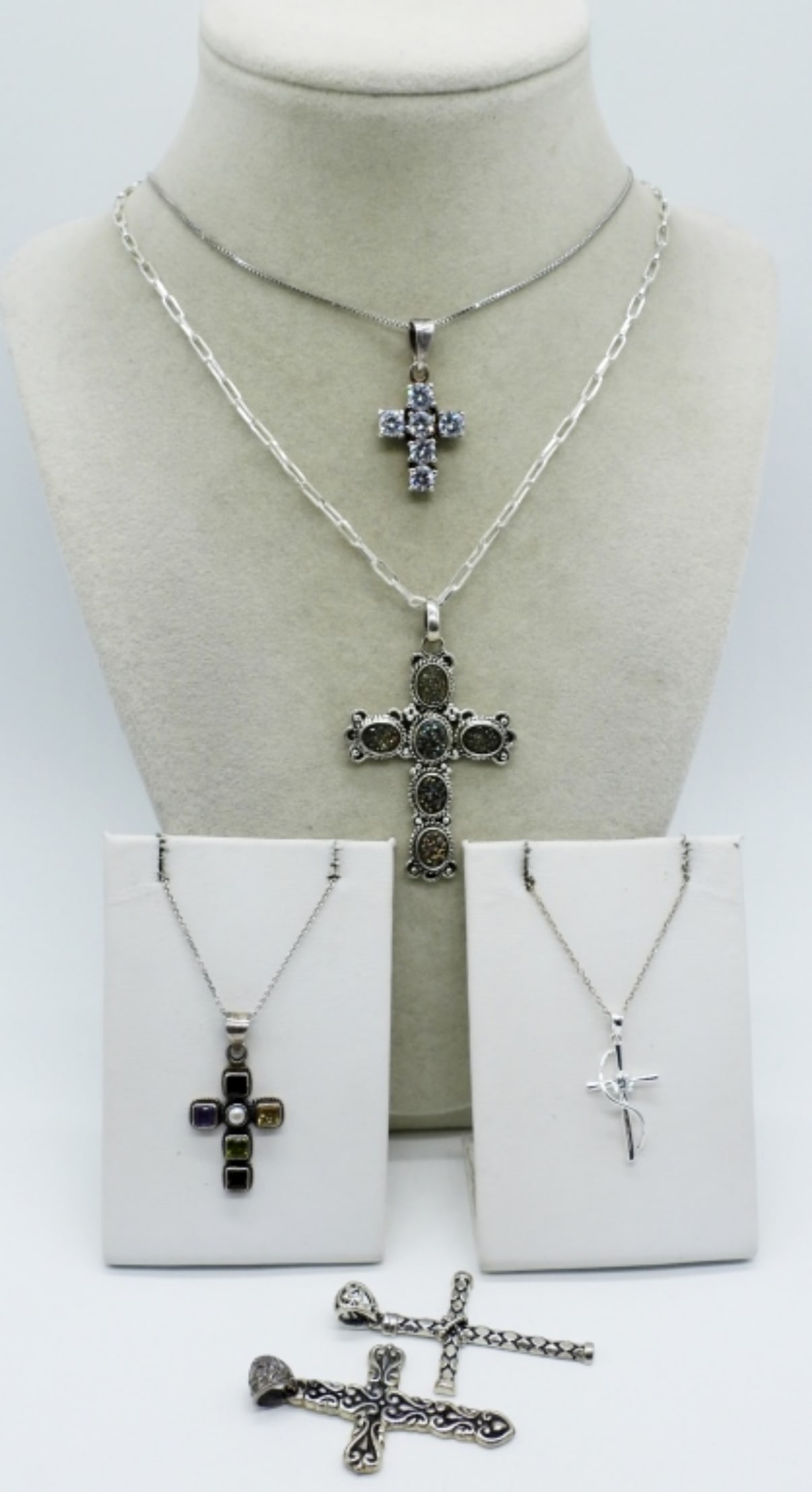 6 Sterling Religious Cross Pendants & Chains (1 of 4)