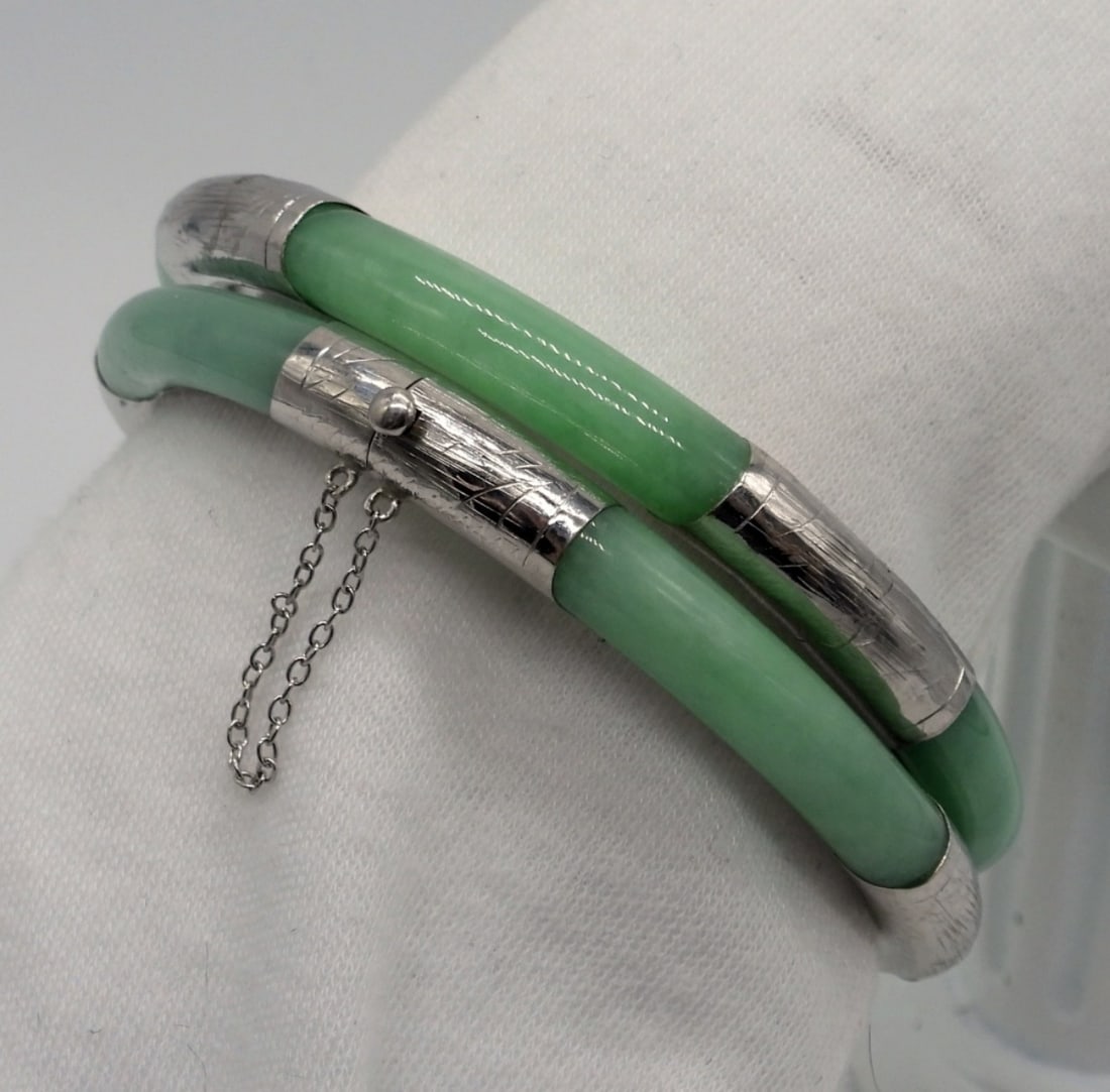 2 Sterling and Jade Hinged Bracelets (1 of 2)