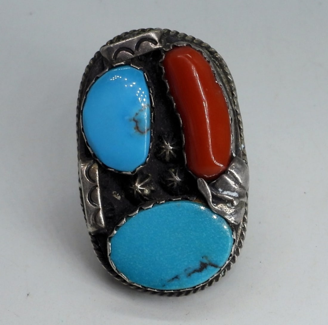 Very Large 925 Navajo Turquoise Ring (1 of 4)