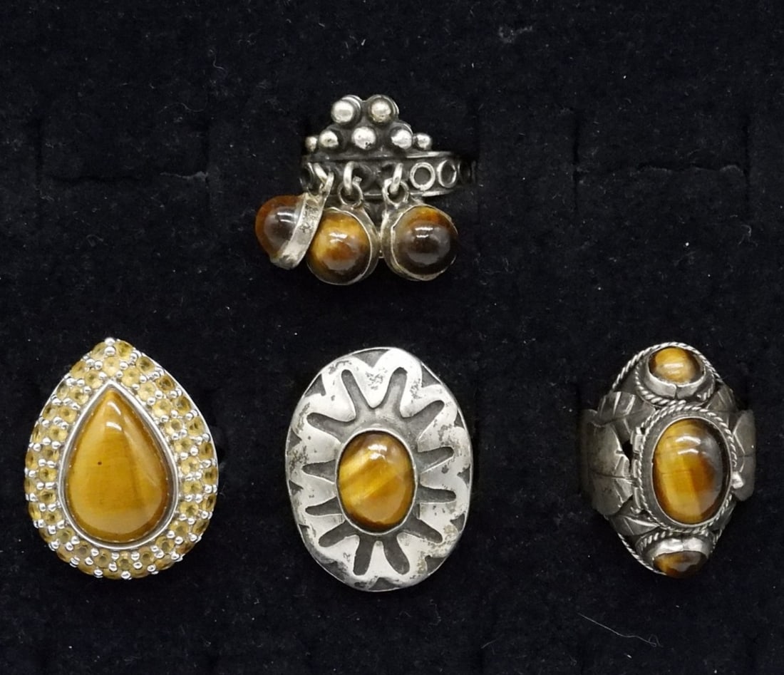Four Sterling Tigers Eye Fashion Rings (1 of 3)