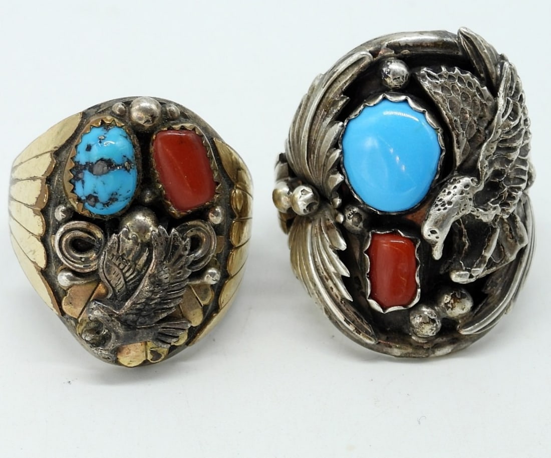 2 Native American 925 Eagle Turquoise Rings (1 of 5)