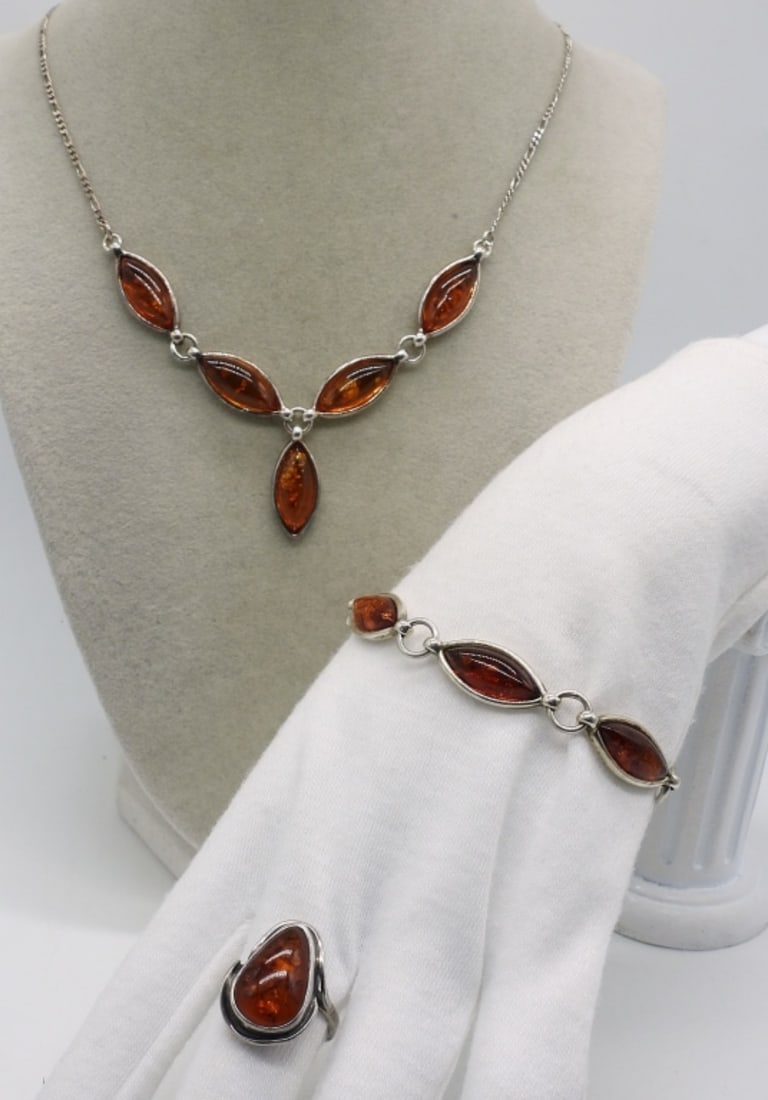 3 Piece Sterling Amber Gemstone Set (1 of 3)