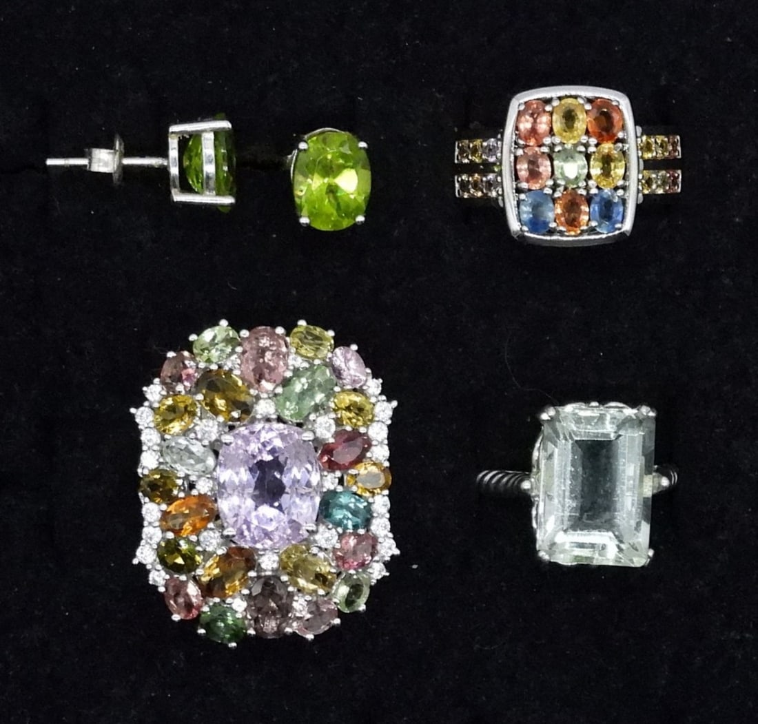 Multi Gemstone Sterling Rings & Earrings (1 of 2)