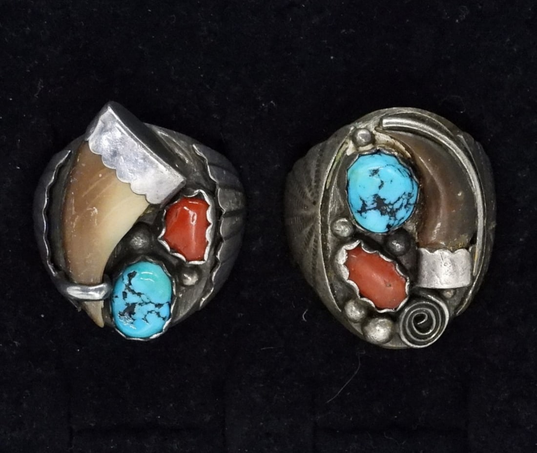 Two Navajo Style 925 Bear Claw Rings (1 of 4)