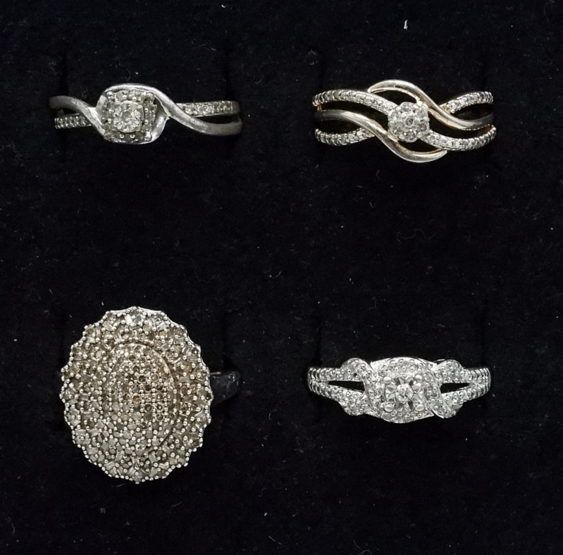 4 Sterling Diamond Cocktail Rings (1 of 2)