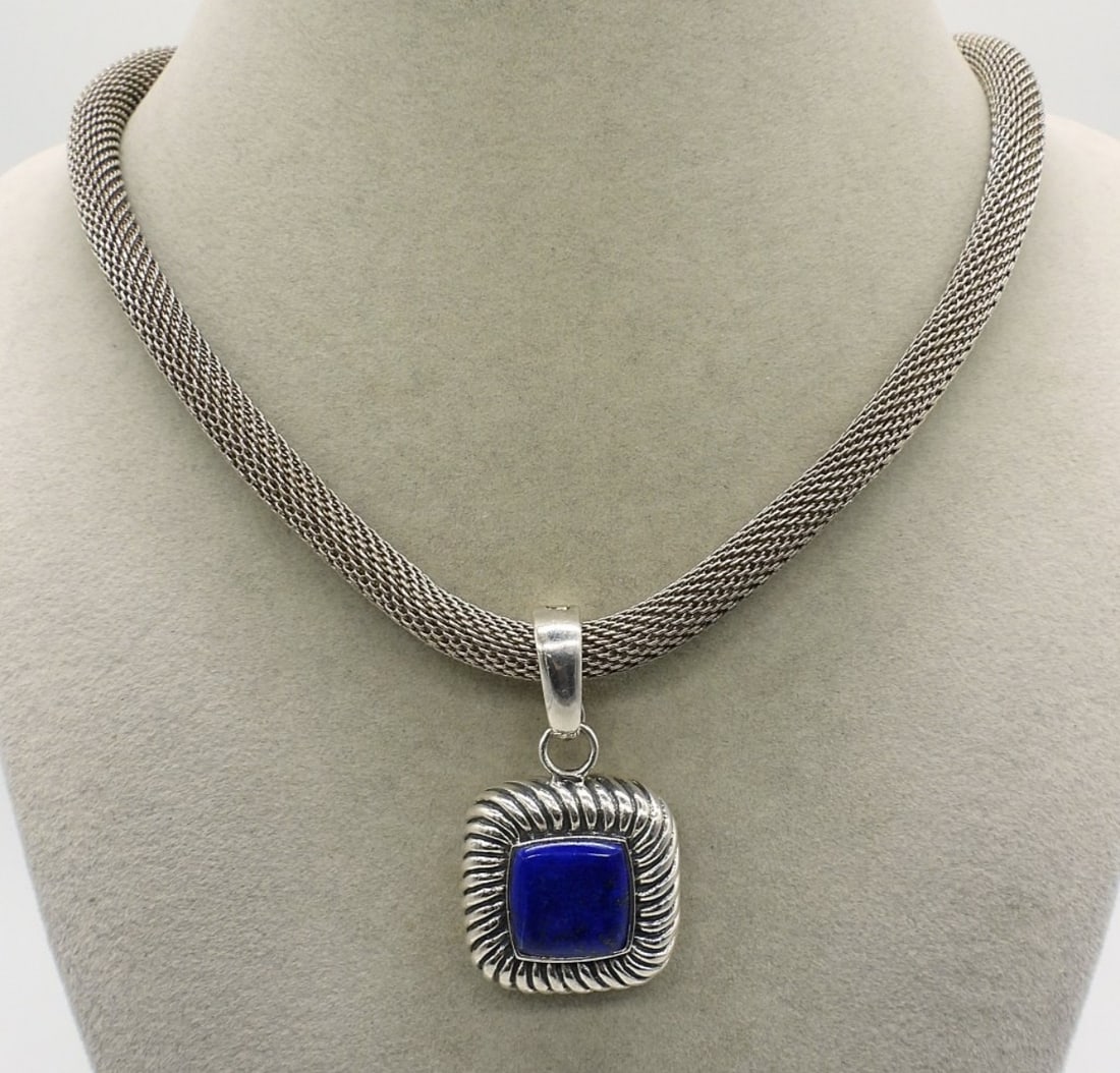 Lapis Lazuli Sterling Pendant & Mesh Chain (1 of 2)