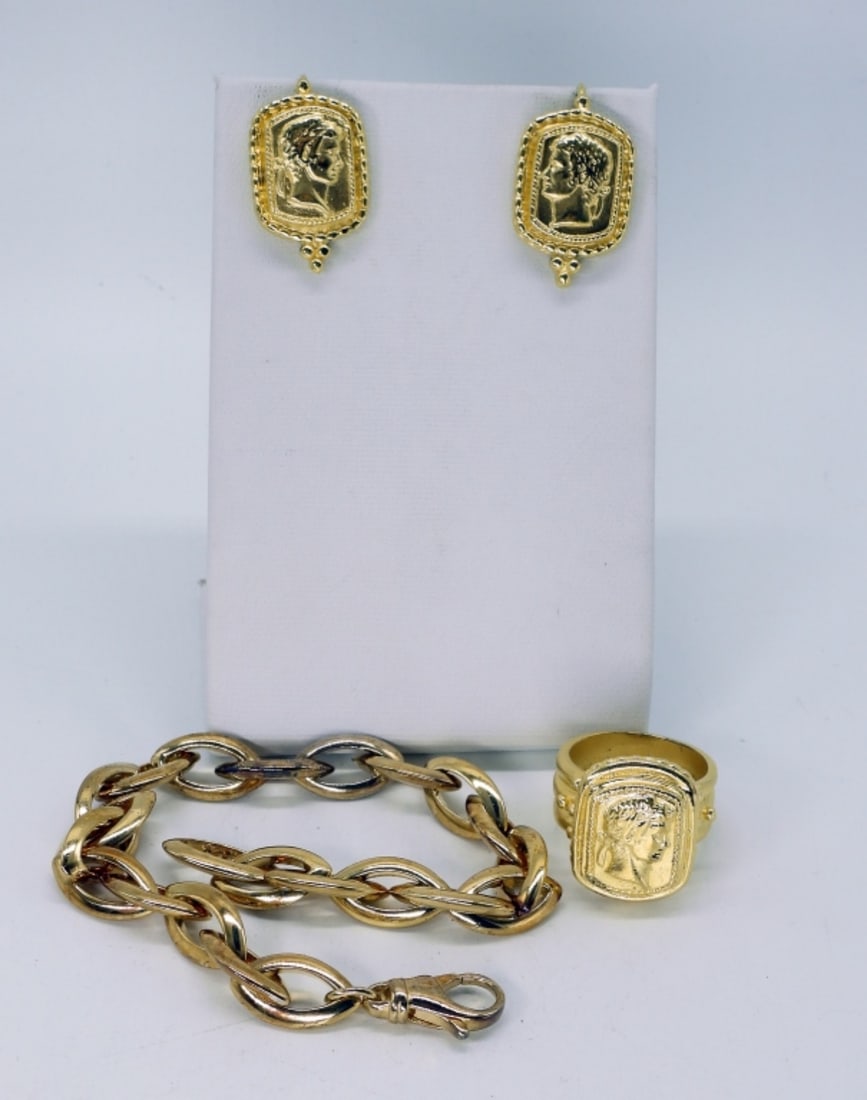 Gold Tone Sterling Ring, Earrings, Bracelet (1 of 3)