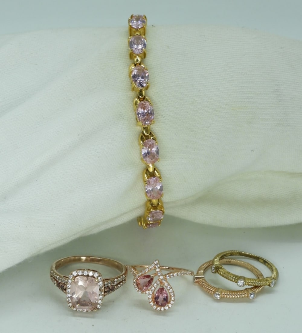 Pink CZ Gold Tone Sterling Jewelry (1 of 1)