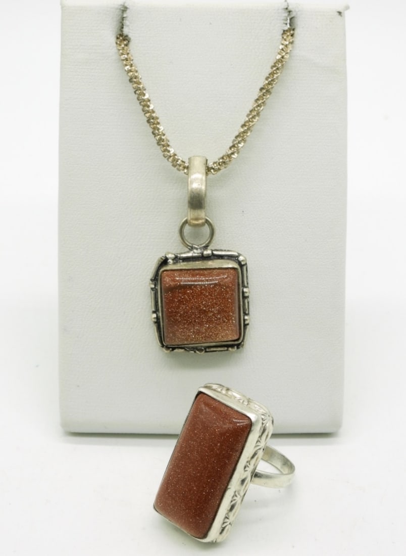 Goldstone 925 Necklace & Ring (1 of 2)