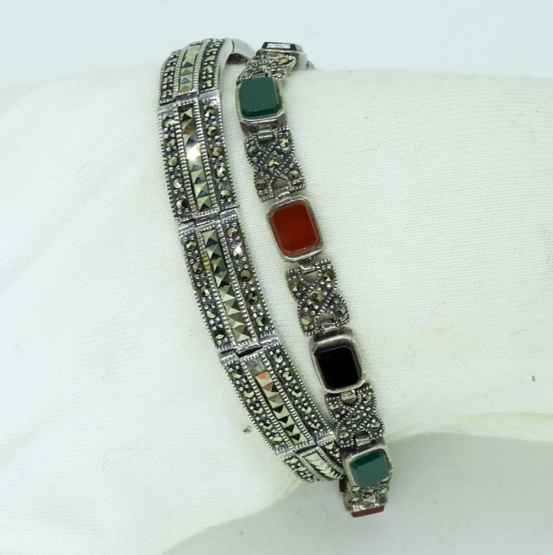 Vintage 925 Marcasite Gemstone Bracelets (1 of 2)