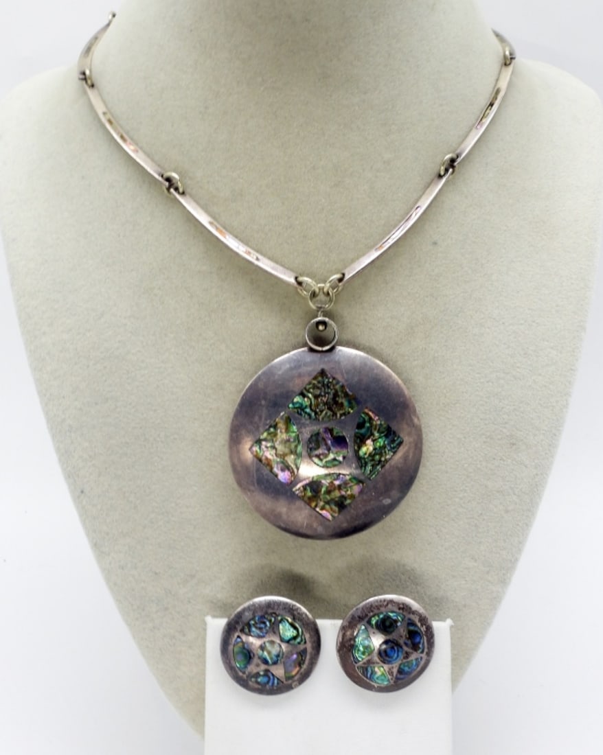 Mexico Abalone Inlay Necklace Earring Set (1 of 3)