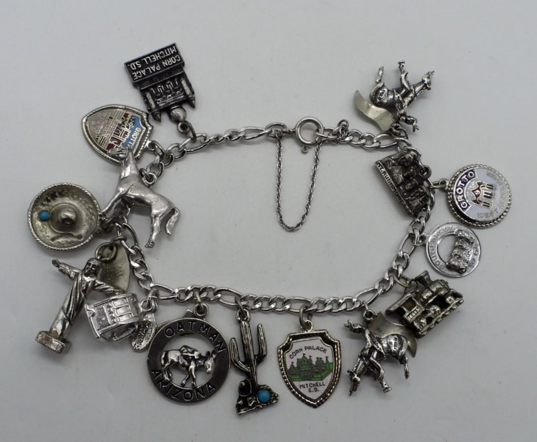 Vintage Sterling Charm Bracelet - 15 Charms (1 of 2)