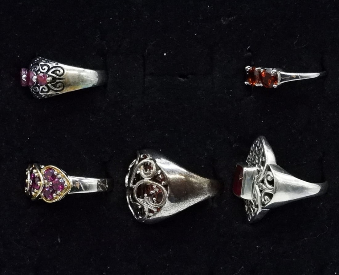 5 Sterling Garnet & Ruby Rings - 2