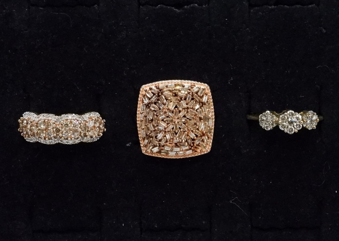 3 Sterling Gold Tone Diamond Rings (1 of 3)