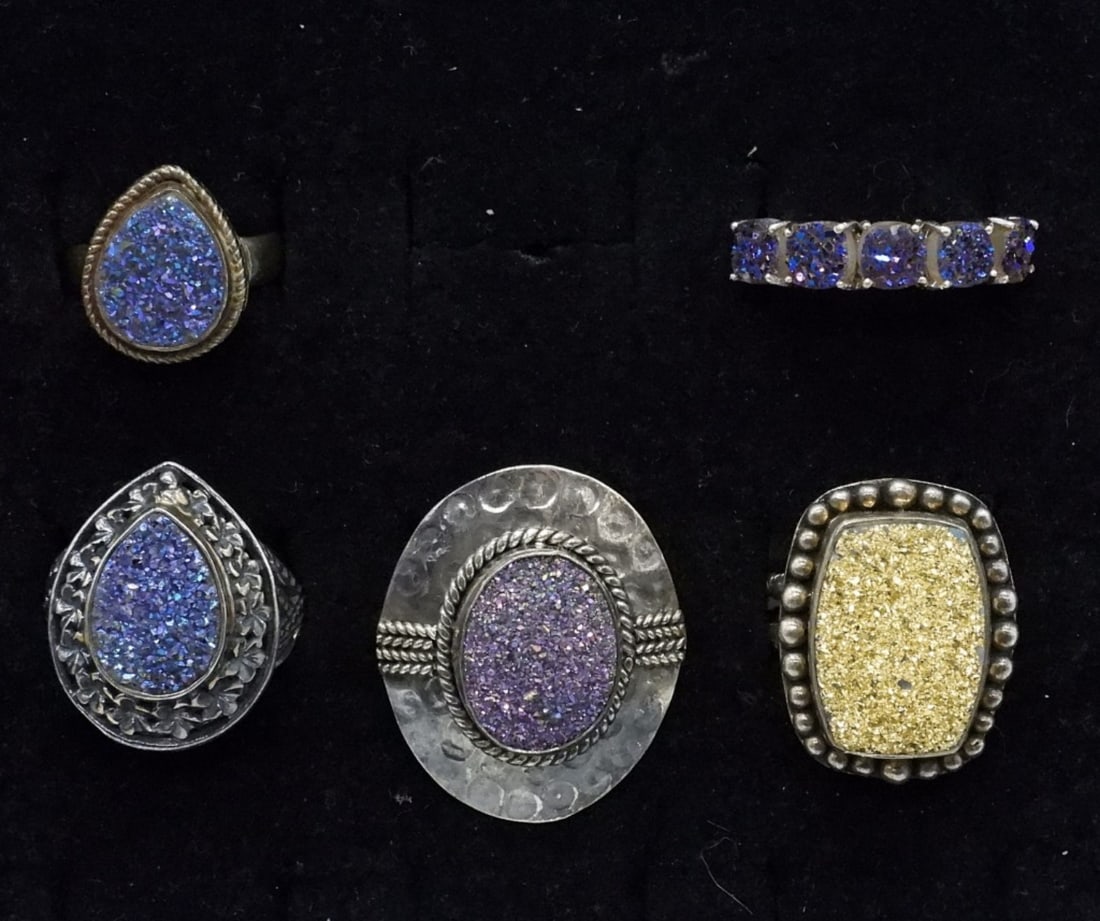 5 Sterling Colored Druzy Fashion Rings (1 of 2)