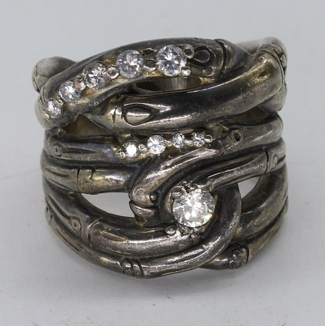 Sterling Diamond Bamboo Ring - 2