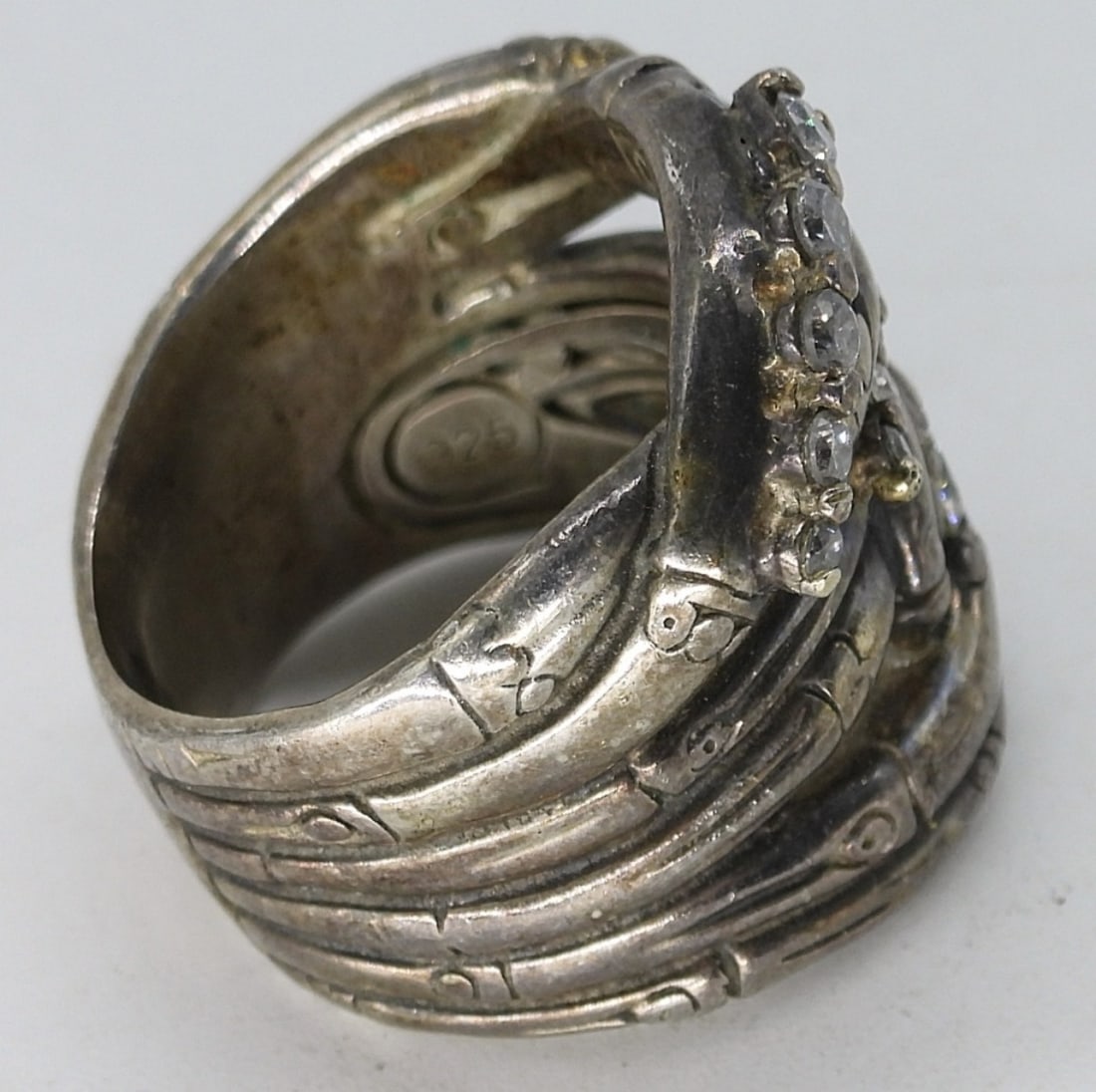 Sterling Diamond Bamboo Ring - 4