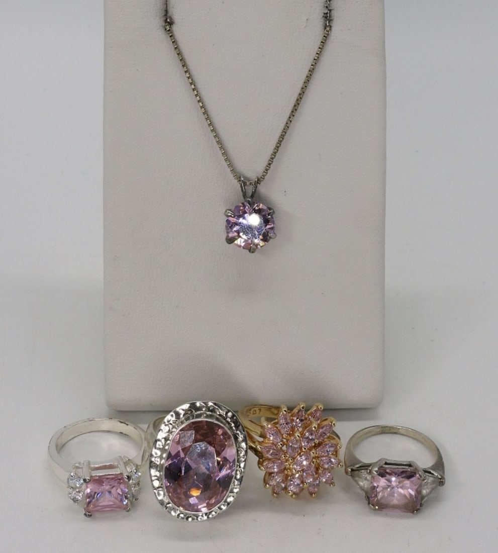 Pink Gemstone Sterling Rings and Necklace (1 of 1)
