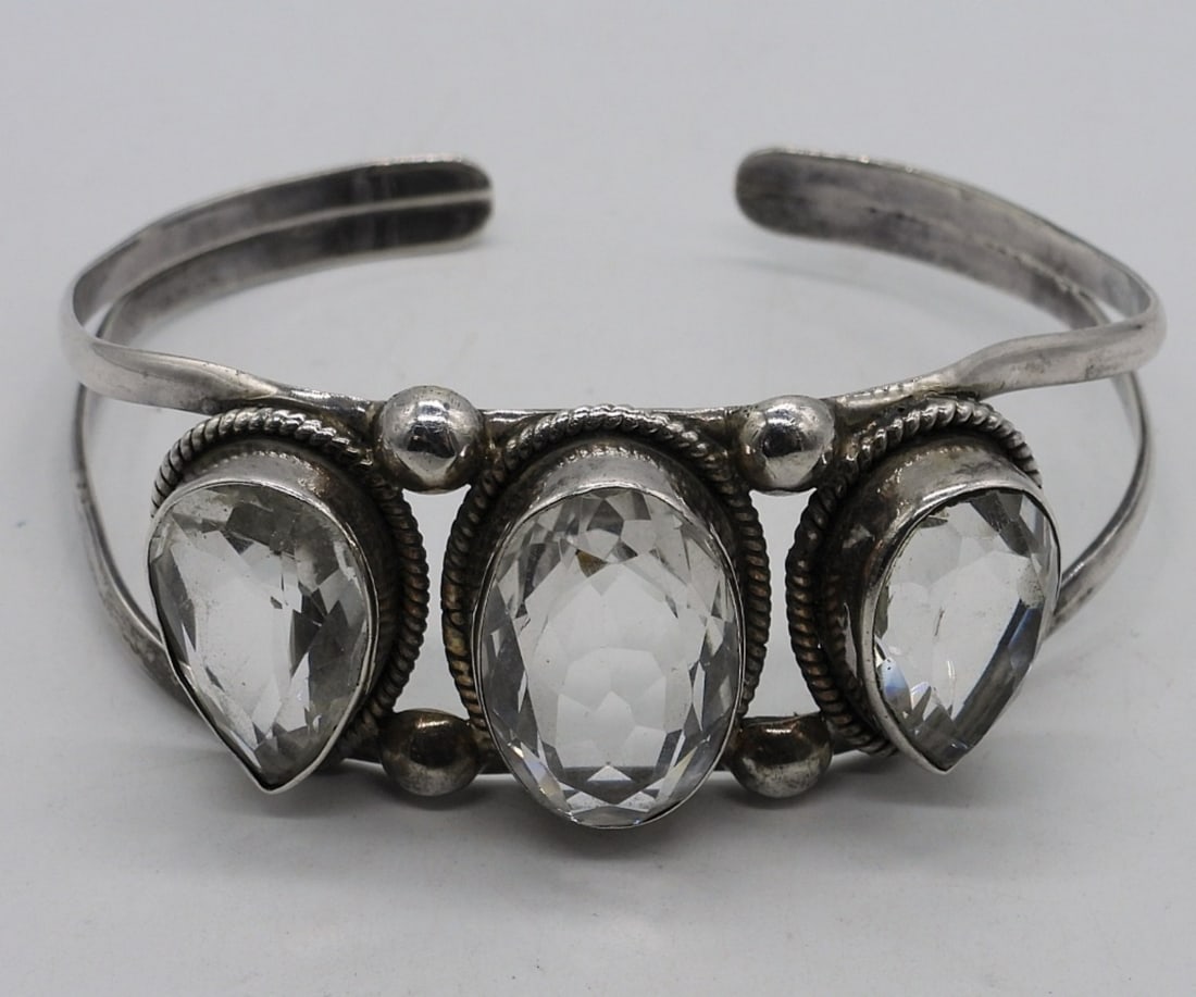 Sterling Clear Gemstone Cuff Bracelet (1 of 3)