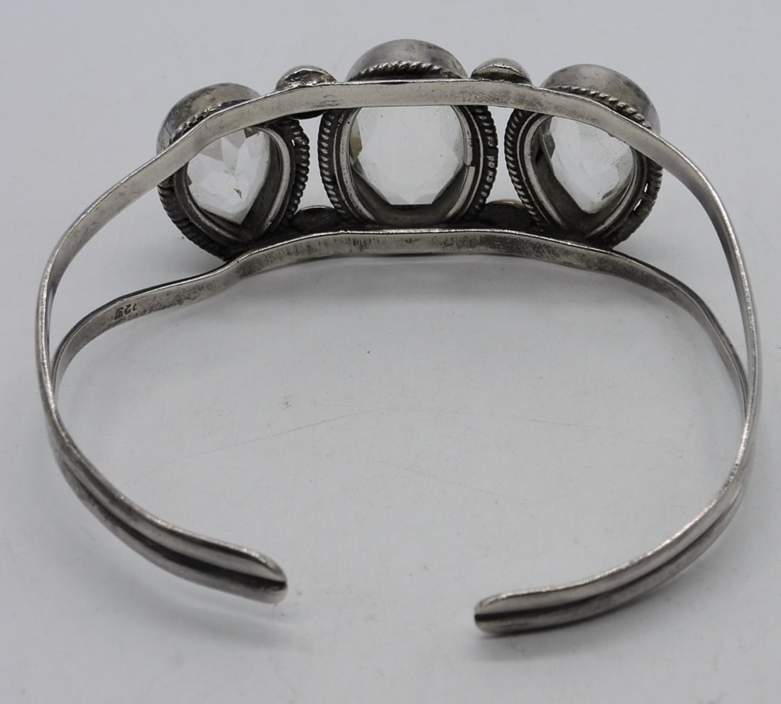 Sterling Clear Gemstone Cuff Bracelet - 2