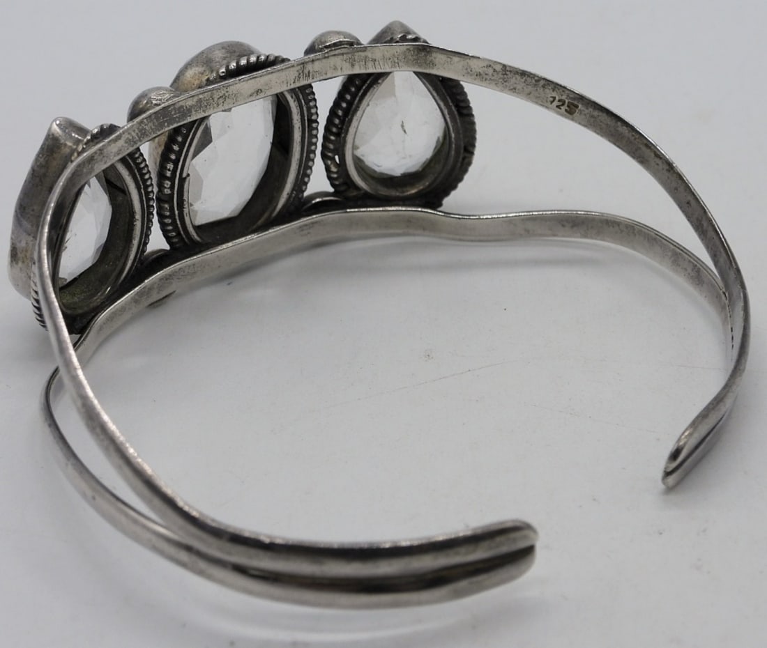 Sterling Clear Gemstone Cuff Bracelet - 3