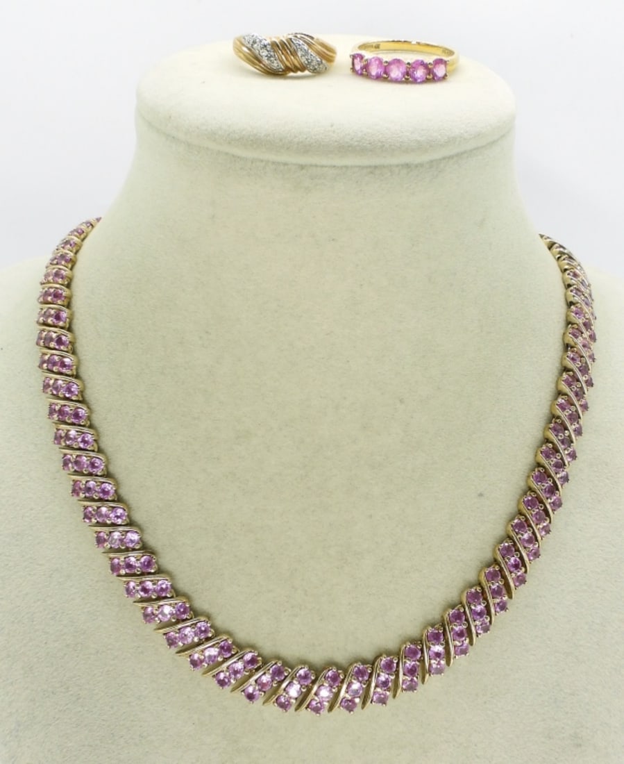 Sterling Gold Tone Pink Gemstone Necklace (1 of 2)