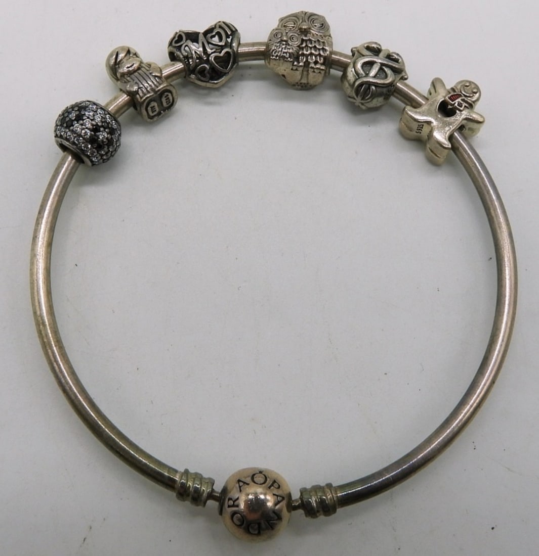 Pandora 925 Bangle Charm Bracelet-7 Charms (1 of 3)