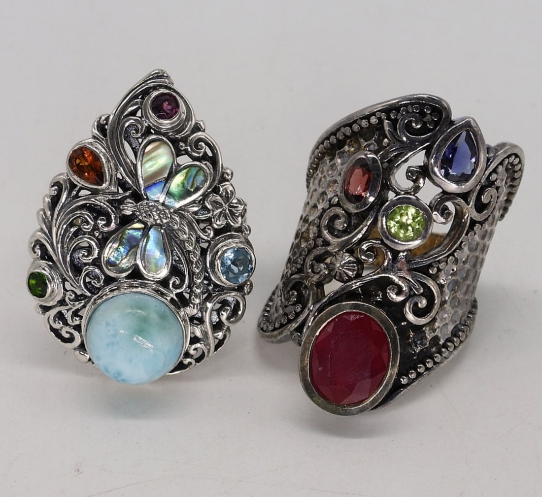 2 Sterling Larimar & Other Gemstone Rings (1 of 2)