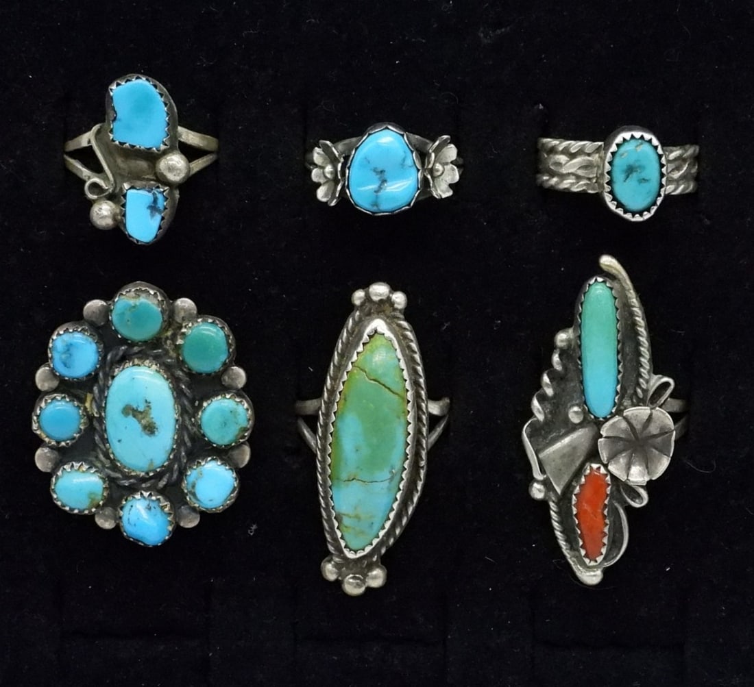 6 Southwest Turquoise 925 Rings (1 of 3)