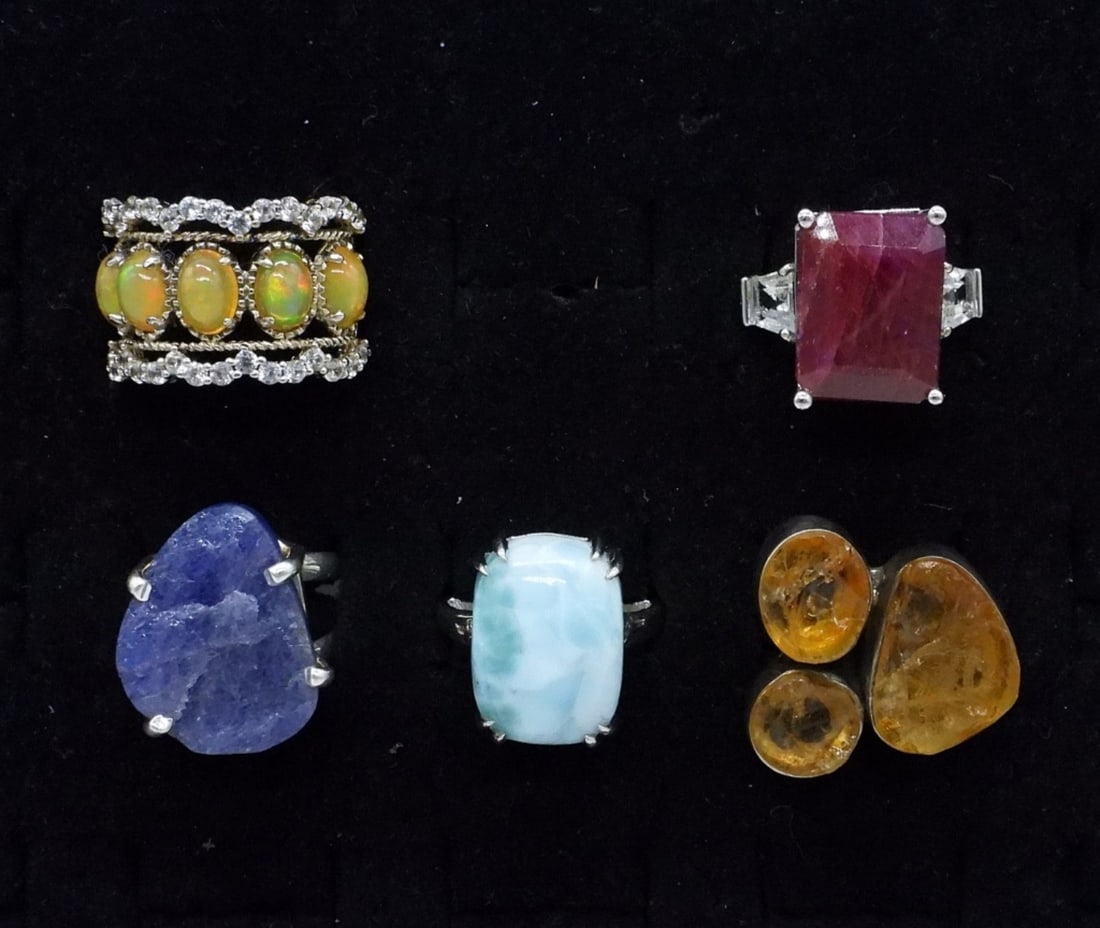 5 Sterling Gemstone Fashion Rings (1 of 2)