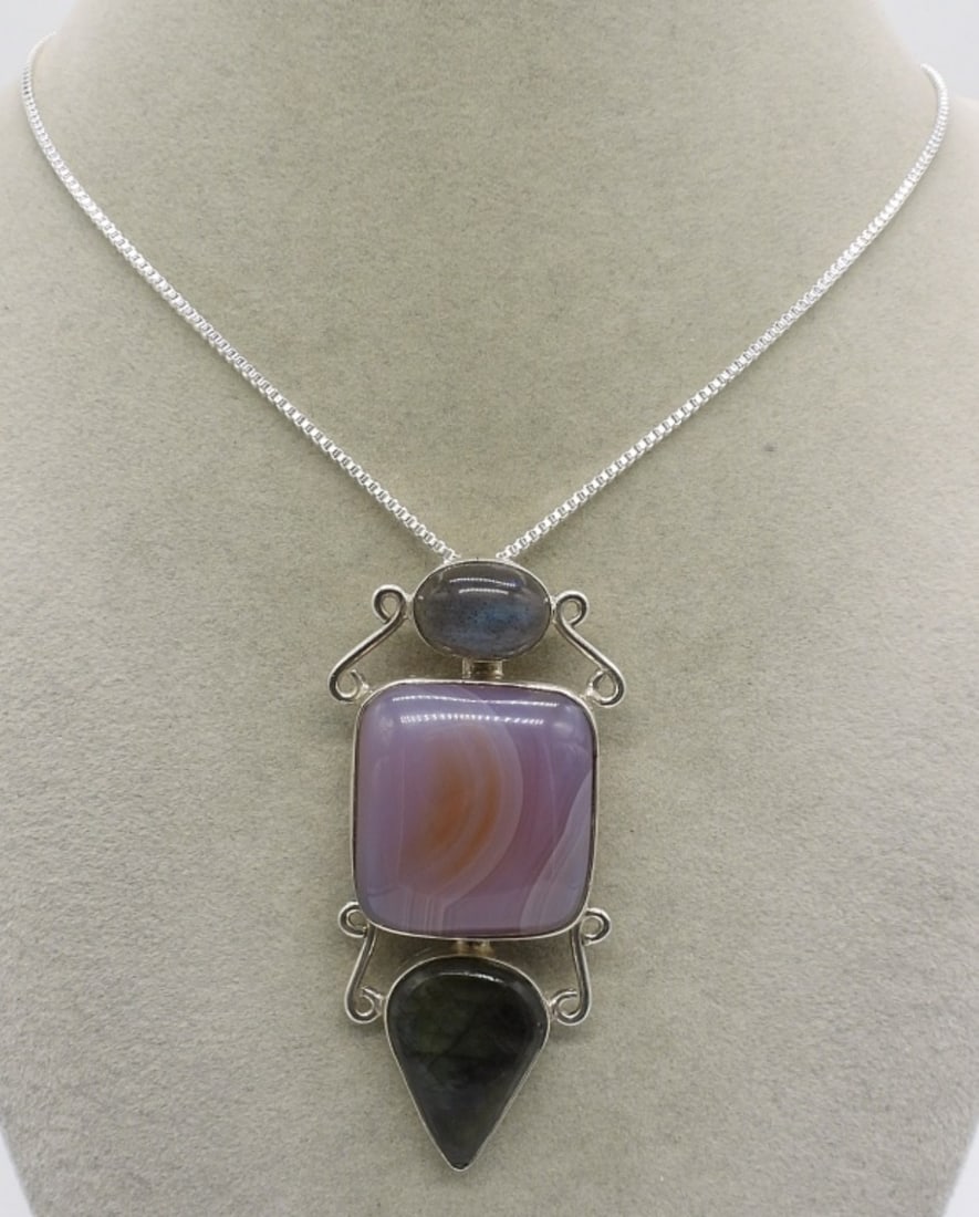 Sterling Purple Banded Agate Necklace (1 of 2)