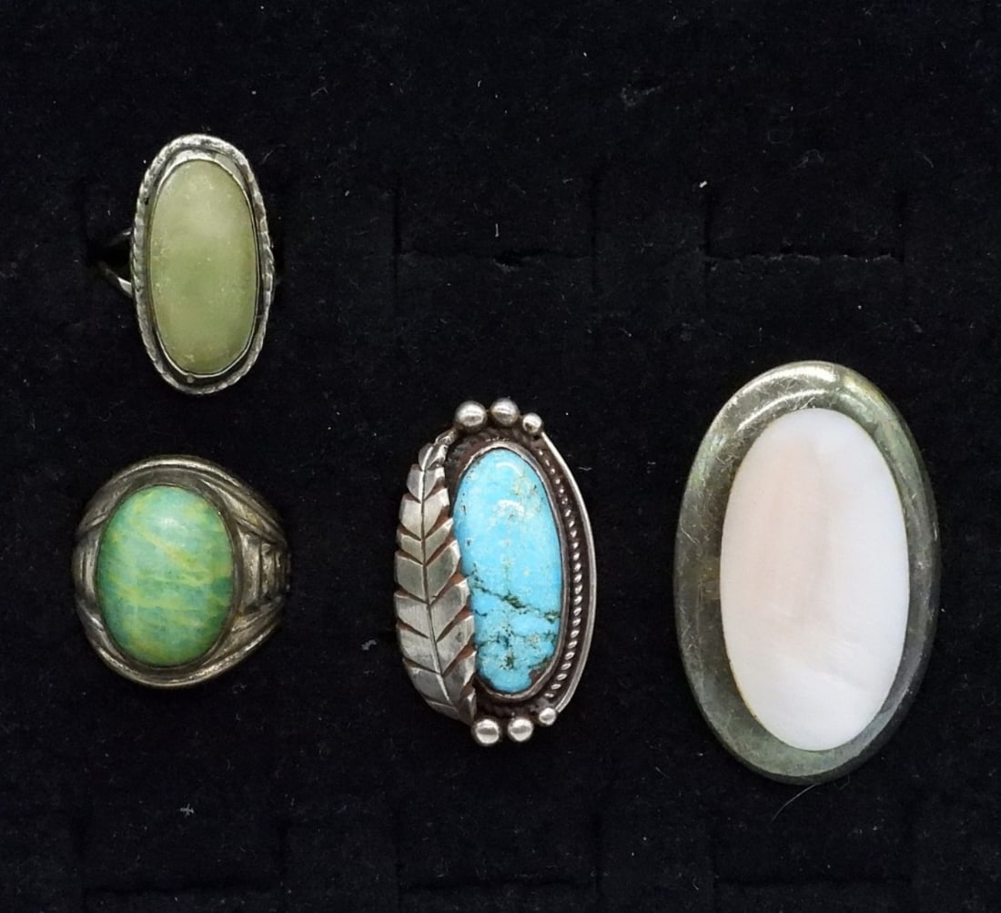4 Sterling Natural Gemstone Rings (1 of 2)
