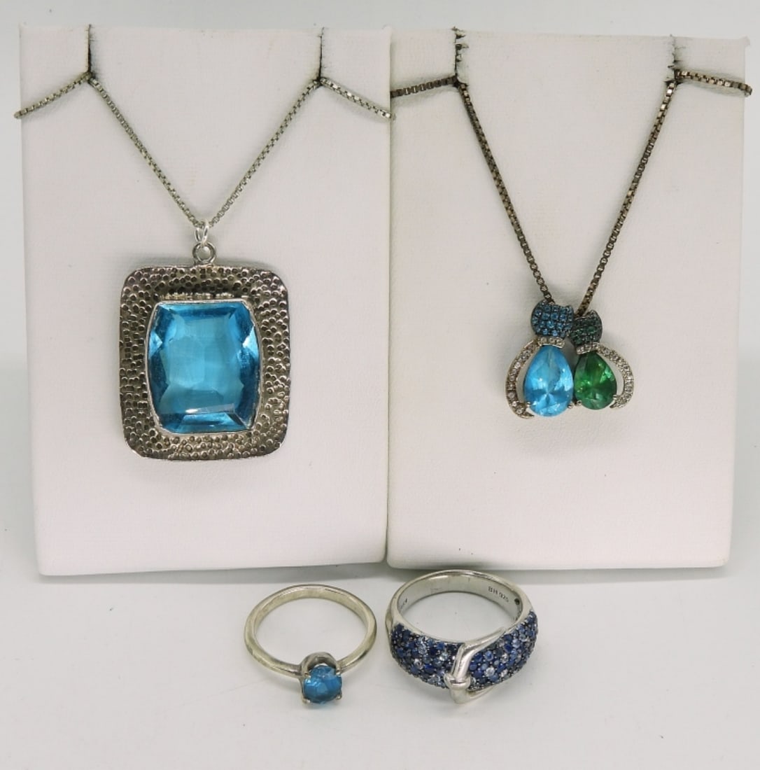 Two Sterling Necklaces & Rings - Blue Topaz (1 of 4)