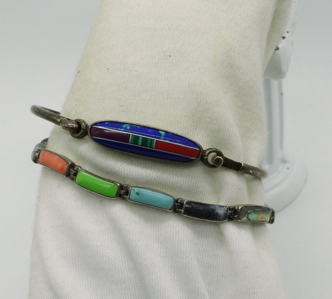 Taxco Sterling Inlaid Gemstone Bracelets (1 of 2)