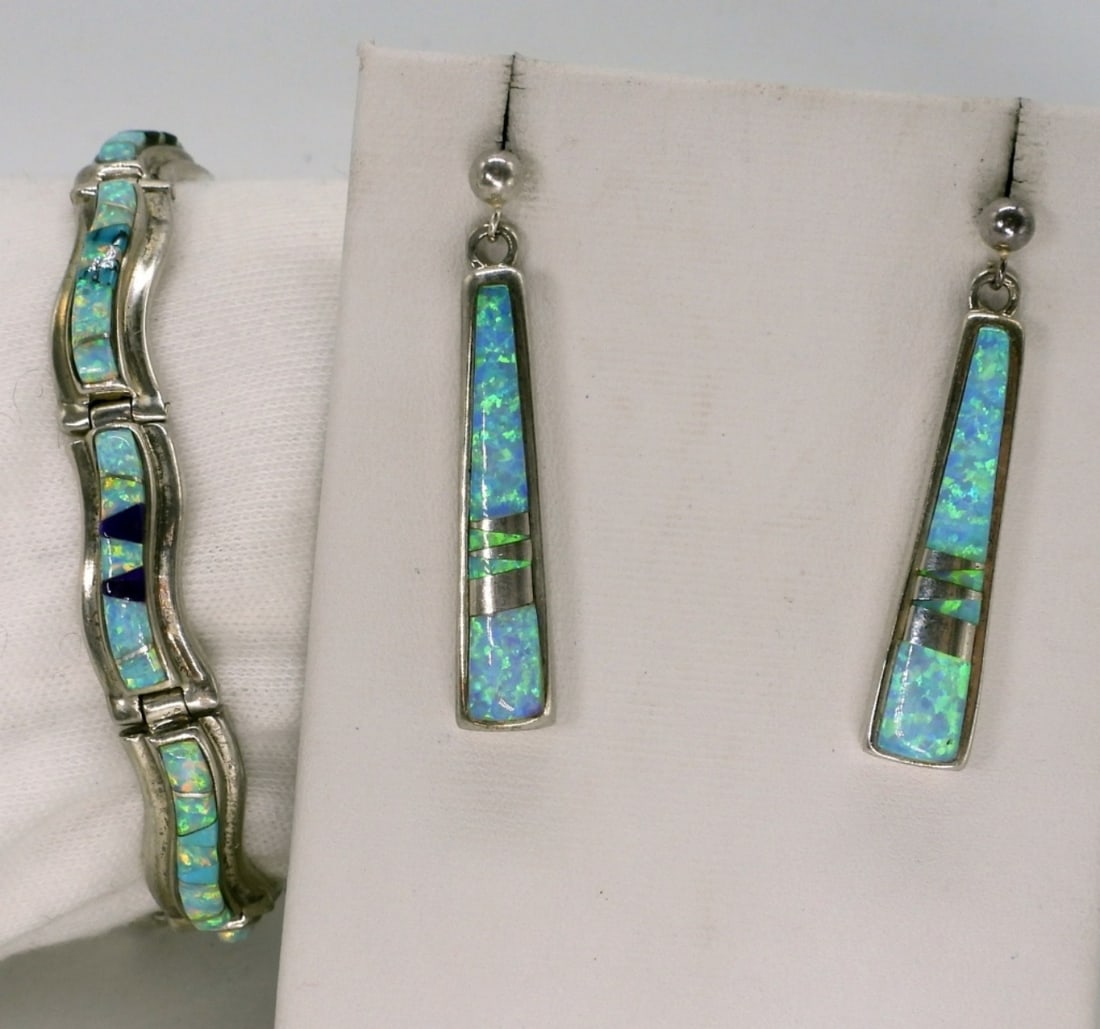 Navajo Opal Sterling Bracelet & Earrings (1 of 4)