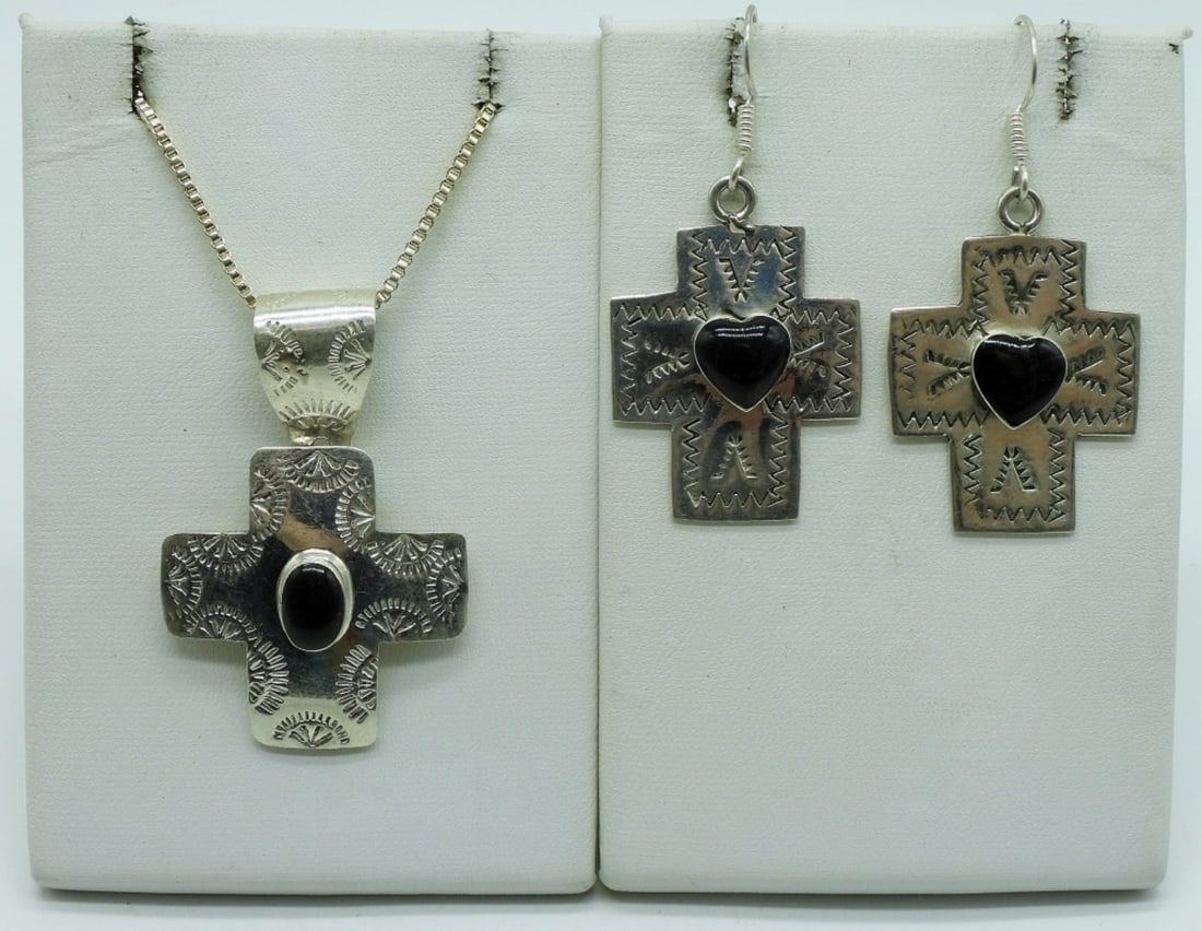 Sterling Black Onyx Cross Set (1 of 2)