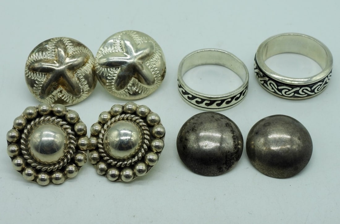 Vintage Sterling Earrings & 2 Rings (1 of 2)