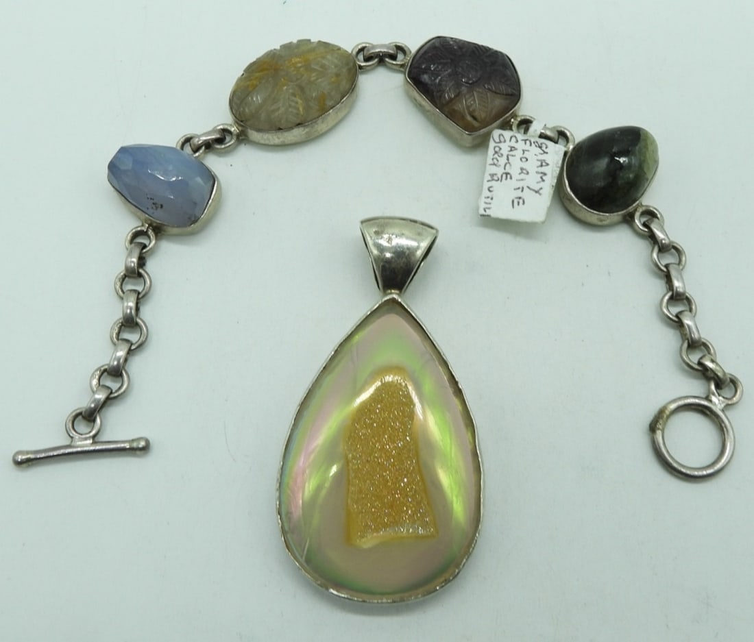 Multi Gemstone 925 Bracelet & Pendant (1 of 2)